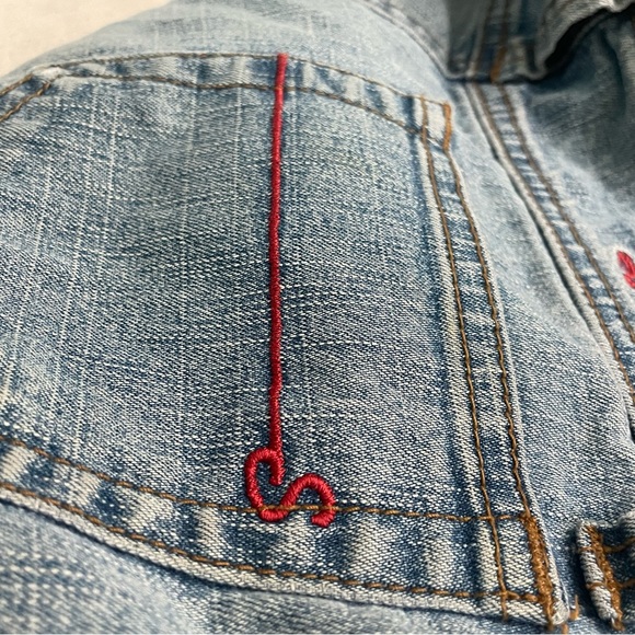 Vintage 90s Grunge Distressed Low Rise Flare Womens Jeans - Picture 14 of 15